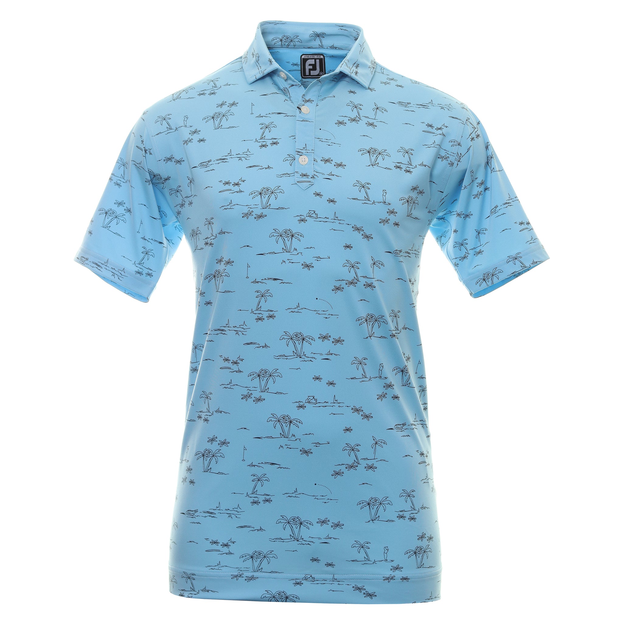 Footjoy Tropic Print Lisle Golf Polo Shirt - Blue/Navy Footjoy Tropic Print Lisle Golf Polo Shirt - Blue/Navy